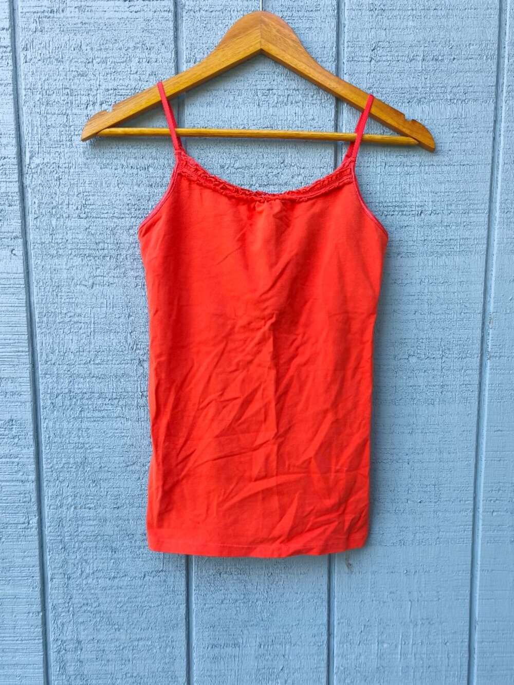 y2k 2 A Tee Cotton Ruffle Cami Shelf Bra sz S Orange Coquette Flirty Feminine